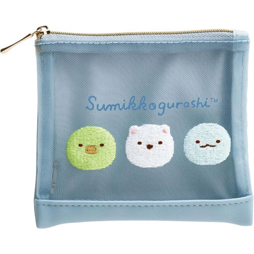 San-X Sumikko gurashi  Penguin?/ Shirokuma/ Tokage Blue Mesh Pouch Case San-X Japan