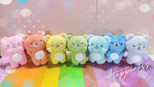 San-X Rilakkuma Nanairo Tenori Plush Seven colours Rilakkuma from Ame nochi Hare Rilakkuma Theme San-X Japan