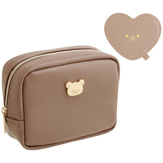 San-X Rilakkuma Mini Pouch comes with Rilakkuma Heart Shape Mirror BROWN BEIGE San-X Japan