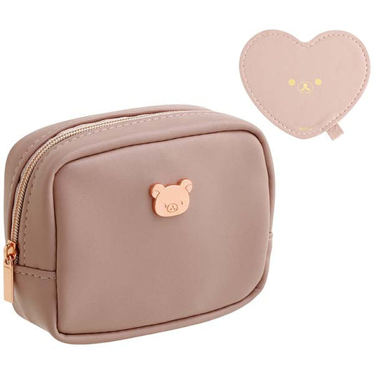 San-X Rilakkuma Mini Pouch comes with Rilakkuma Heart Shape Mirror Pale Pink San-X Japan