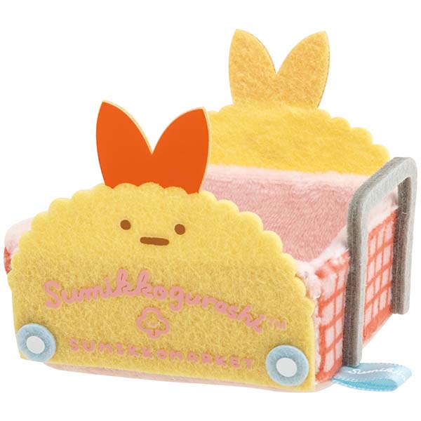 San-X Sumikko gurashi Tenori Plush Set of Ebifurai no shippo Cart and Ajifurai no shippo from Sumikko Market Theme San-X Japan