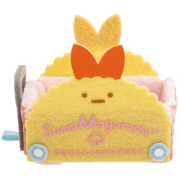 San-X Sumikko gurashi Tenori Plush Set of Ebifurai no shippo Cart and Ajifurai no shippo from Sumikko Market Theme San-X Japan