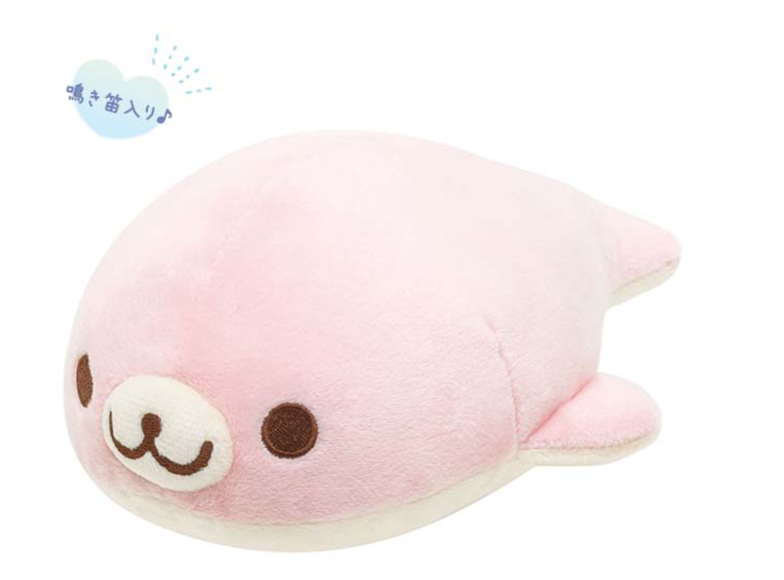 San-X Mamegoma Shiro(white)-Goma/ Pink-Goma Plush with a squeaker from 'I Love Fuyo Fuyo' San-X Japan