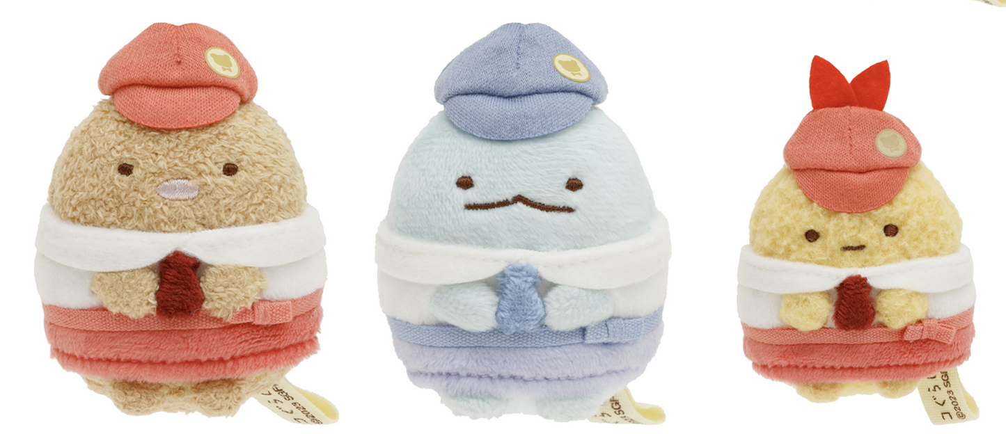 San-X Sumikko gurashi Tenori Plush set of Tonkatsu, Tokage and Ebifurai no shippo from Movie 'Tsugihagi Koujou no Fushigina-ko' Theme San-X Japan