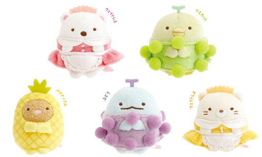 San-X Sumikko gurashi Tenori Plush Shirokuma/ Penguin?/ Tonkatsu/ Neko/ Tokage from Fruit Parlor theme San-X Japan