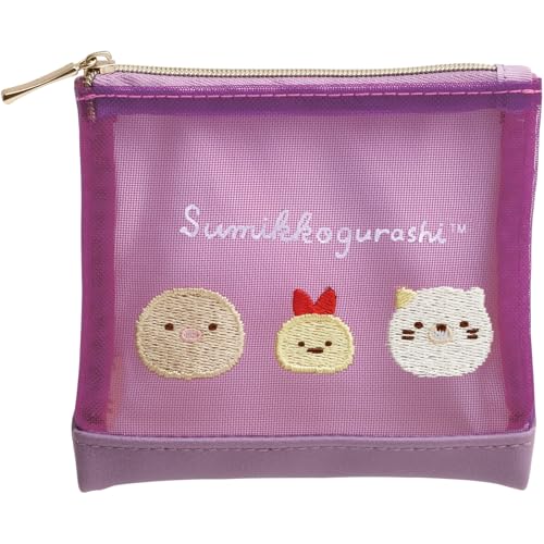 San-X Sumikko gurashi  Tonkatsu/ Ebifurai no shippo/ Neko Purple Mesh Pouch Case San-X Japan