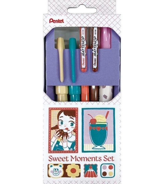 Pentel Colour Pen Set 'Sweet Moments' Limited Edition MATTEHOP, Fude Touch Sign Pen, Dual Metallic Brush