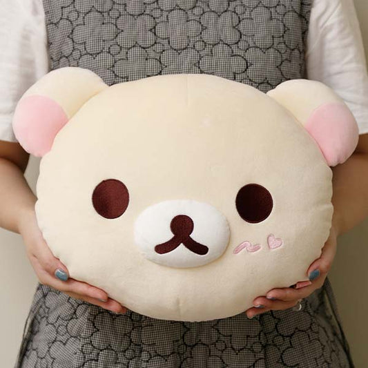 San-X Korilakkuma Both Sides Face Plush Cushion Pillow Mochi touching from 'Korilakkuma's Strawberry Day!' theme San-X Japan