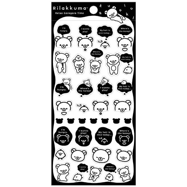 San-X Rilakkuma Sticker style A, New Basic Rilakkuma Monochrome from San-X Japan