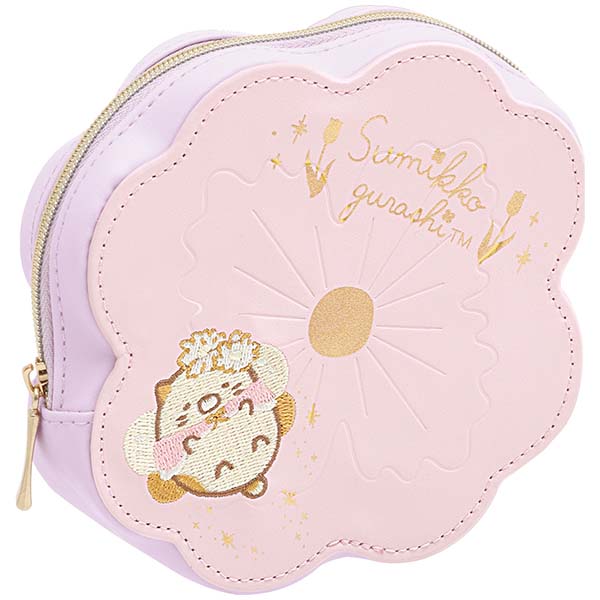 San-X Sumikko gurashi zipper case Flower diecut in pink Zassou & Fairies Flower garden theme from San-X Japan