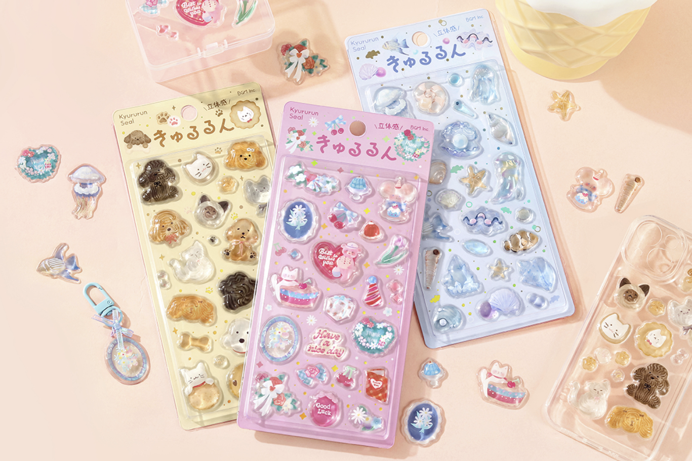 Kyururun 3D Sticker 3styles Fluffy Animals/ Merci/ Marine Life from BGM