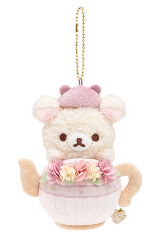 San-X Rilakkuma Korilakkuma Plush Keychain from 'Kori-Kogu Flower Teatime' Theme San-X Japan