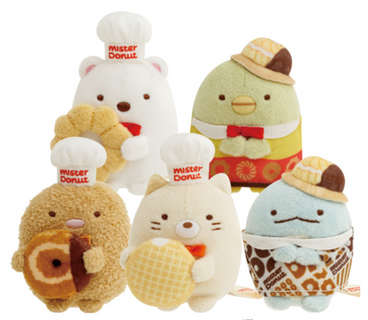 Sumikko gurashi Tenori Plush Collaboration with Mister. Donut Shirokuma, Penguin?, Tonkatsu, Neko and Tokage San-X Japan