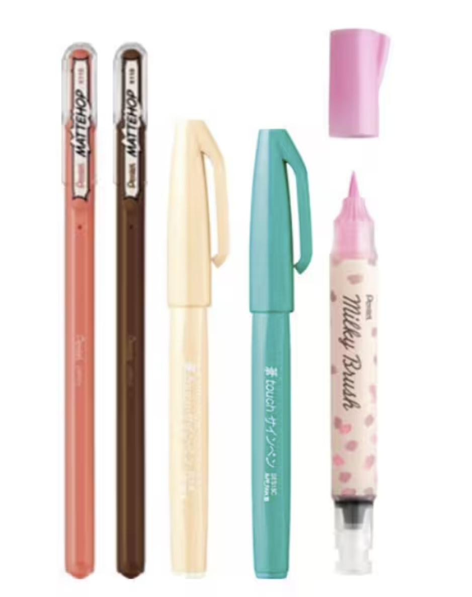 Pentel Colour Pen Set 'Sweet Moments' Limited Edition MATTEHOP, Fude Touch Sign Pen, Dual Metallic Brush