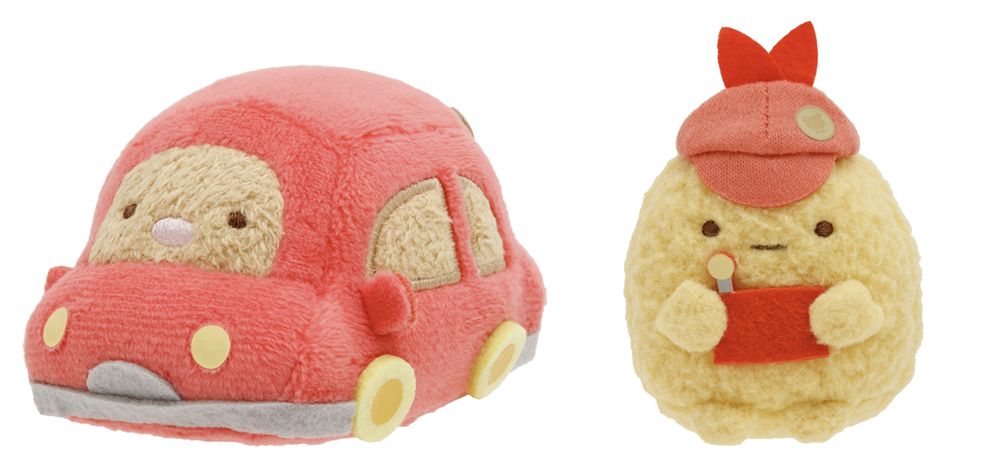 San-X Sumikko gurashi Tenori Plush set of Tonkatsu Car and Ebifurai no shippo from Movie 'Tsugihagi Koujou no Fushigina-ko' Theme San-X Japan