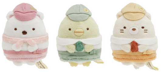 San-X Sumikko gurashi Tenori Plush set of  Shirokuma, Penguin? and Neko from Movie 'Tsugihagi Koujou no Fushigina-ko' Theme San-X Japan