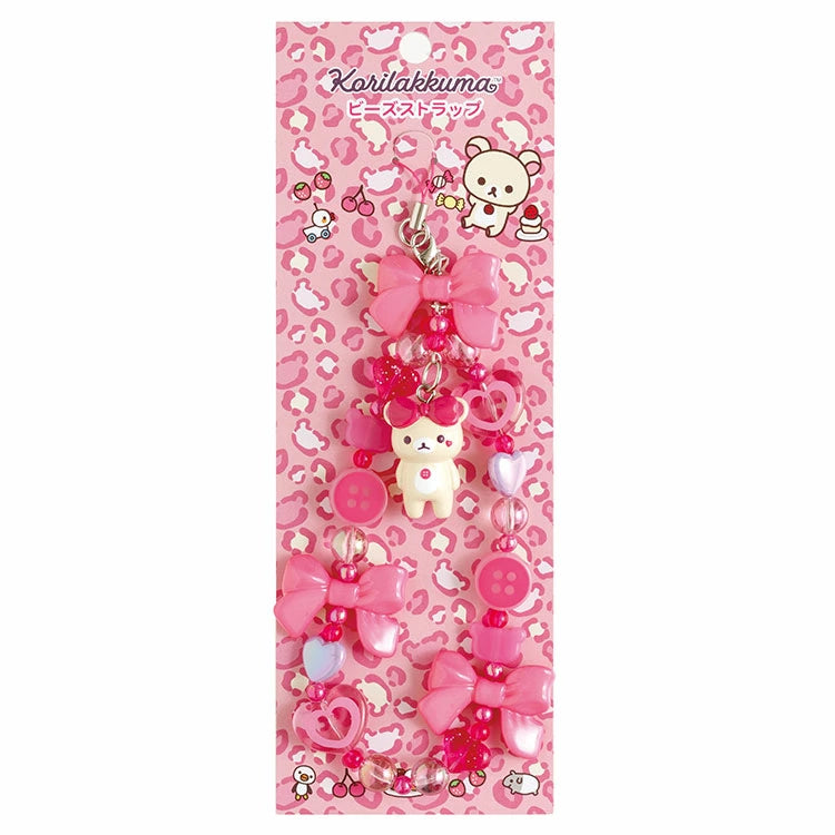 San-X Korilakkuma Pink Ribbon Beads Strap Korilakkuma Ippai theme from San-X Japan
