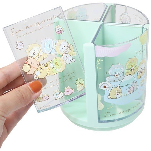 San-X Sumikko gurashi Rotating Pen Organizer Desktop Pen stand Sumikko Inu-gokko theme Green from San-X Japan