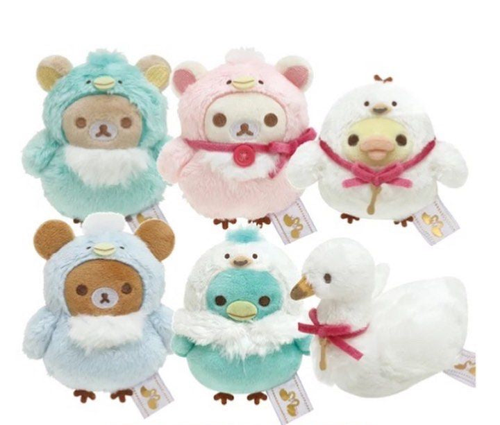 SanX Rilakkuma Tenori plush palm size mini plush, 'Swan & Gold flowers' theme San-X Japan