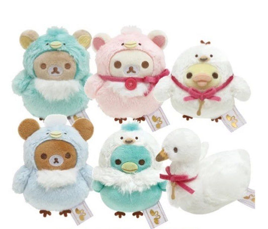 SanX Rilakkuma Tenori plush palm size mini plush, 'Swan & Gold flowers' theme San-X Japan